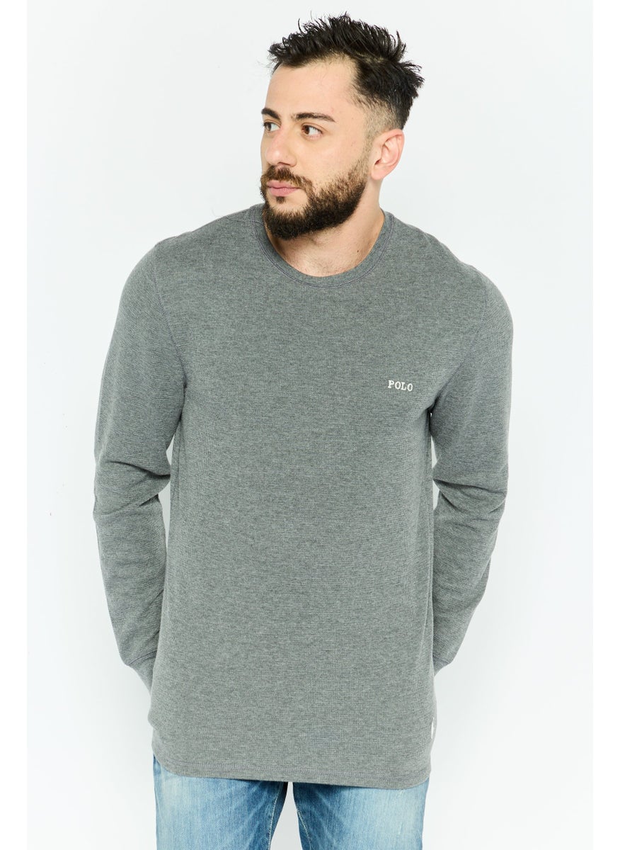 Men Crew Neck Long Sleeve Textured Sweatshirt, Grey