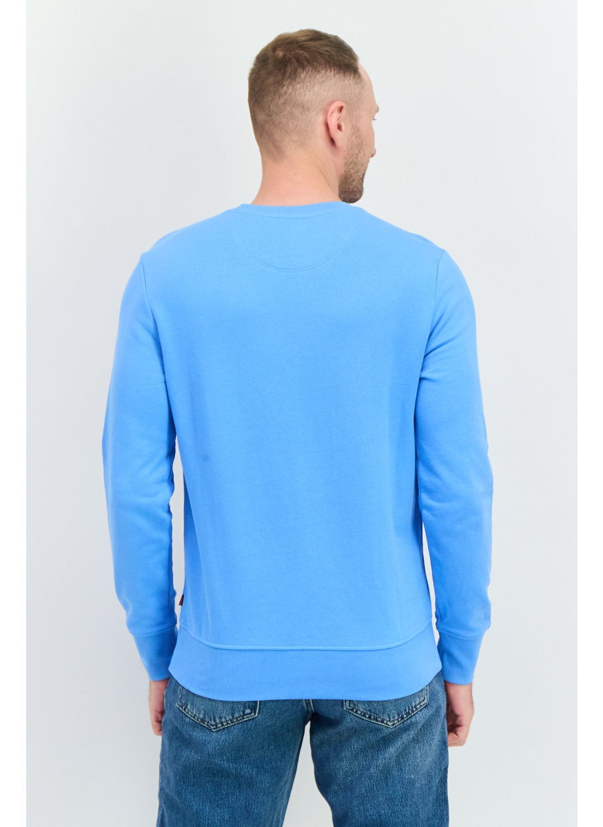 Men Crew Neck Long Sleeves Graphic Printed Sweatshirt, Blue