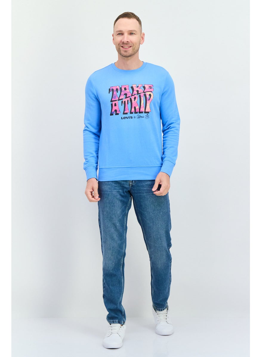 Men Crew Neck Long Sleeves Graphic Printed Sweatshirt, Blue