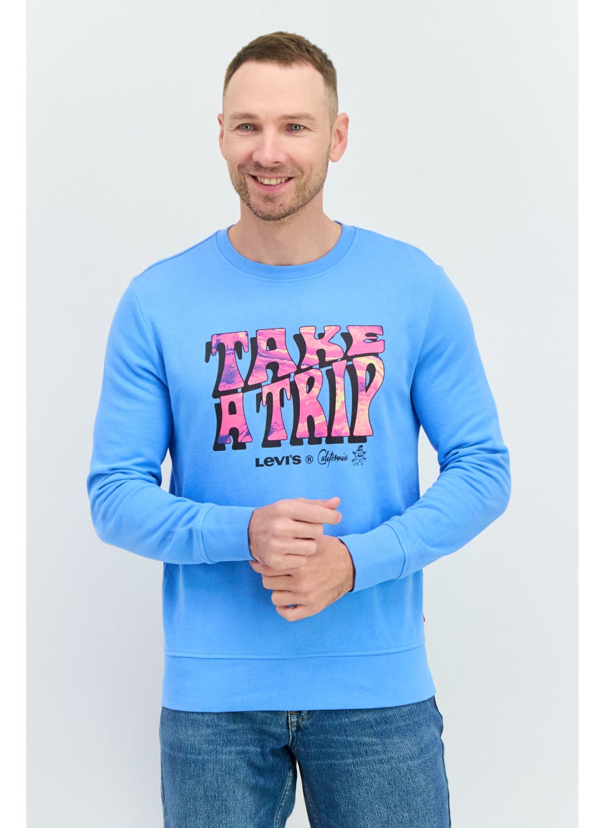 Men Crew Neck Long Sleeves Graphic Printed Sweatshirt, Blue