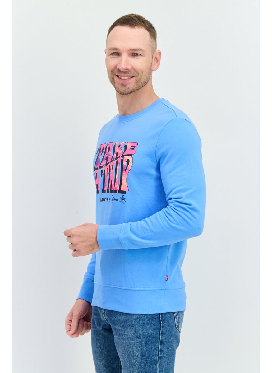 Men Crew Neck Long Sleeves Graphic Printed Sweatshirt, Blue
