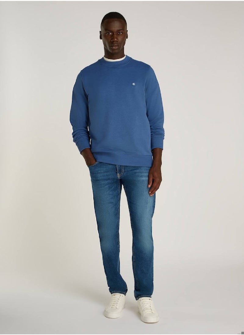 Men's Cotton Terry Badge Logo Sweatshirt - Cotton, Blue