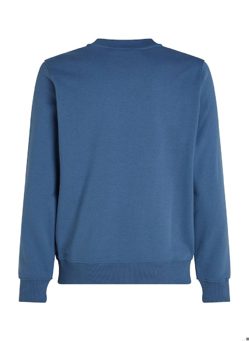 Men's Cotton Terry Badge Logo Sweatshirt - Cotton, Blue