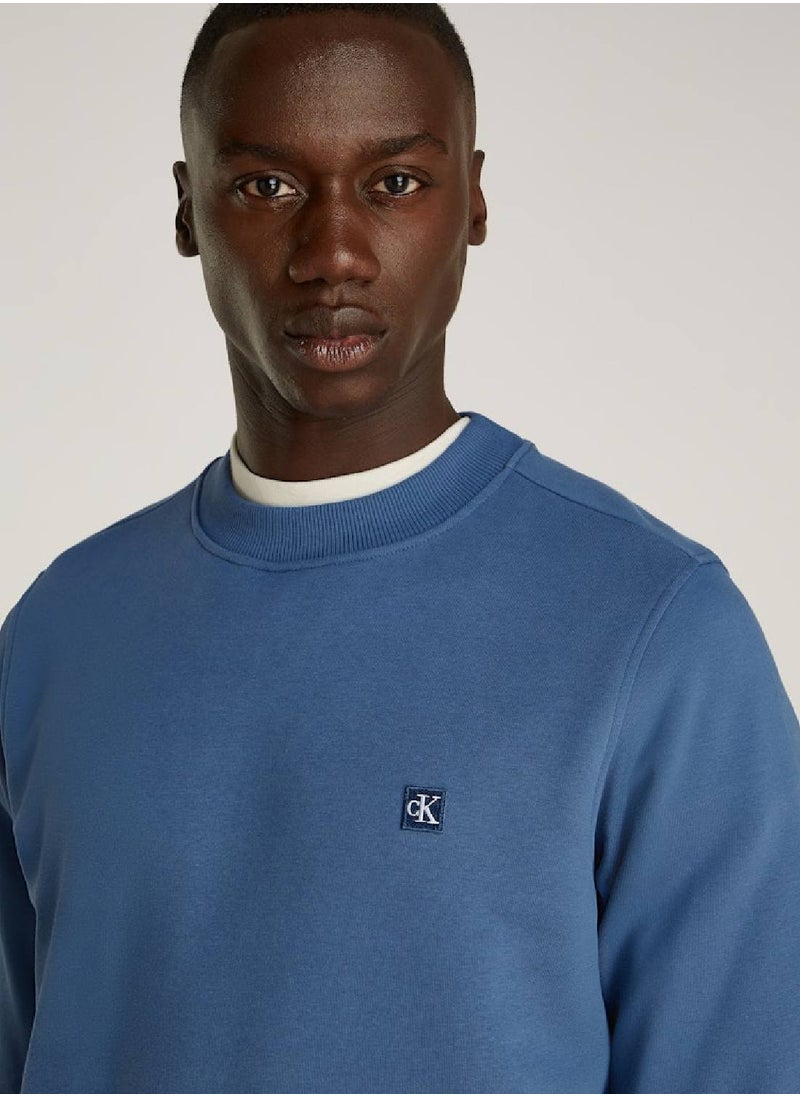 Men's Cotton Terry Badge Logo Sweatshirt - Cotton, Blue