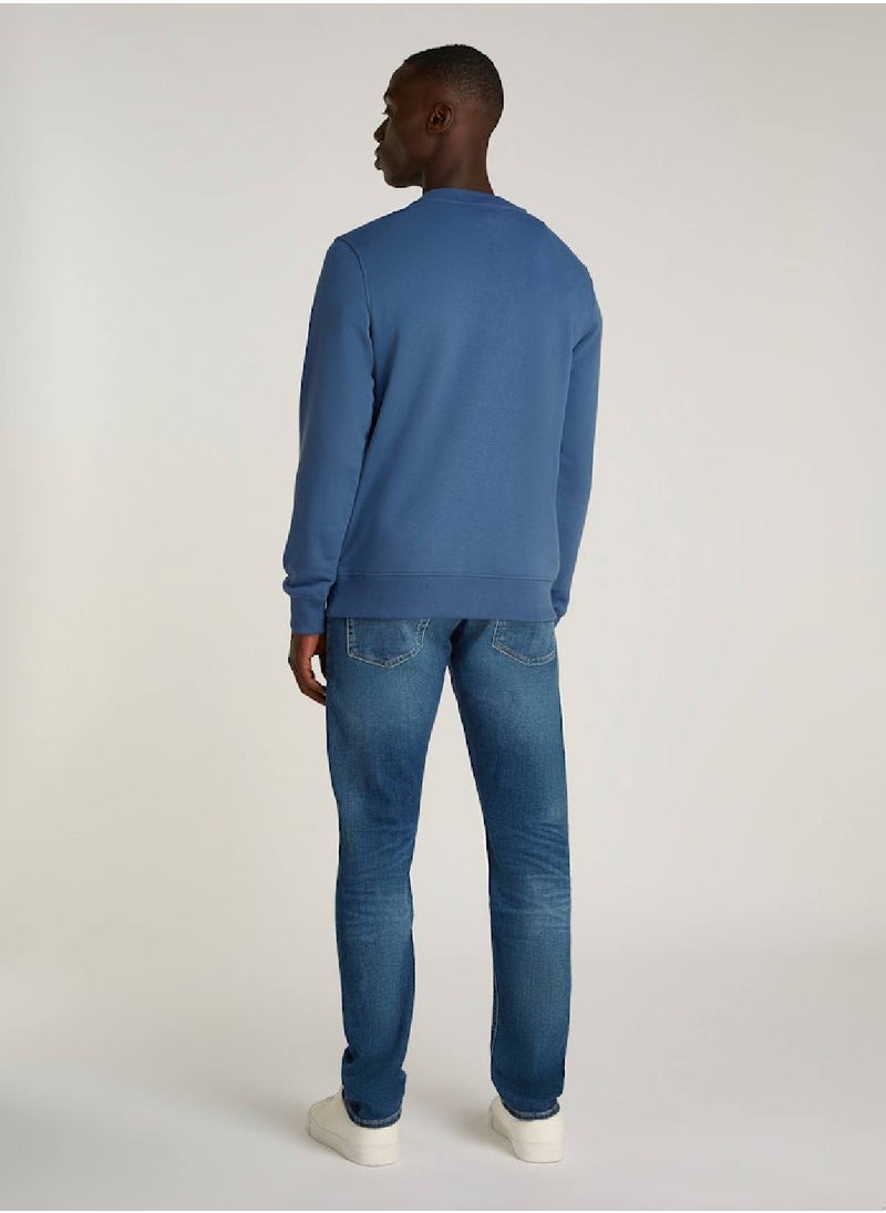 Men's Cotton Terry Badge Logo Sweatshirt - Cotton, Blue