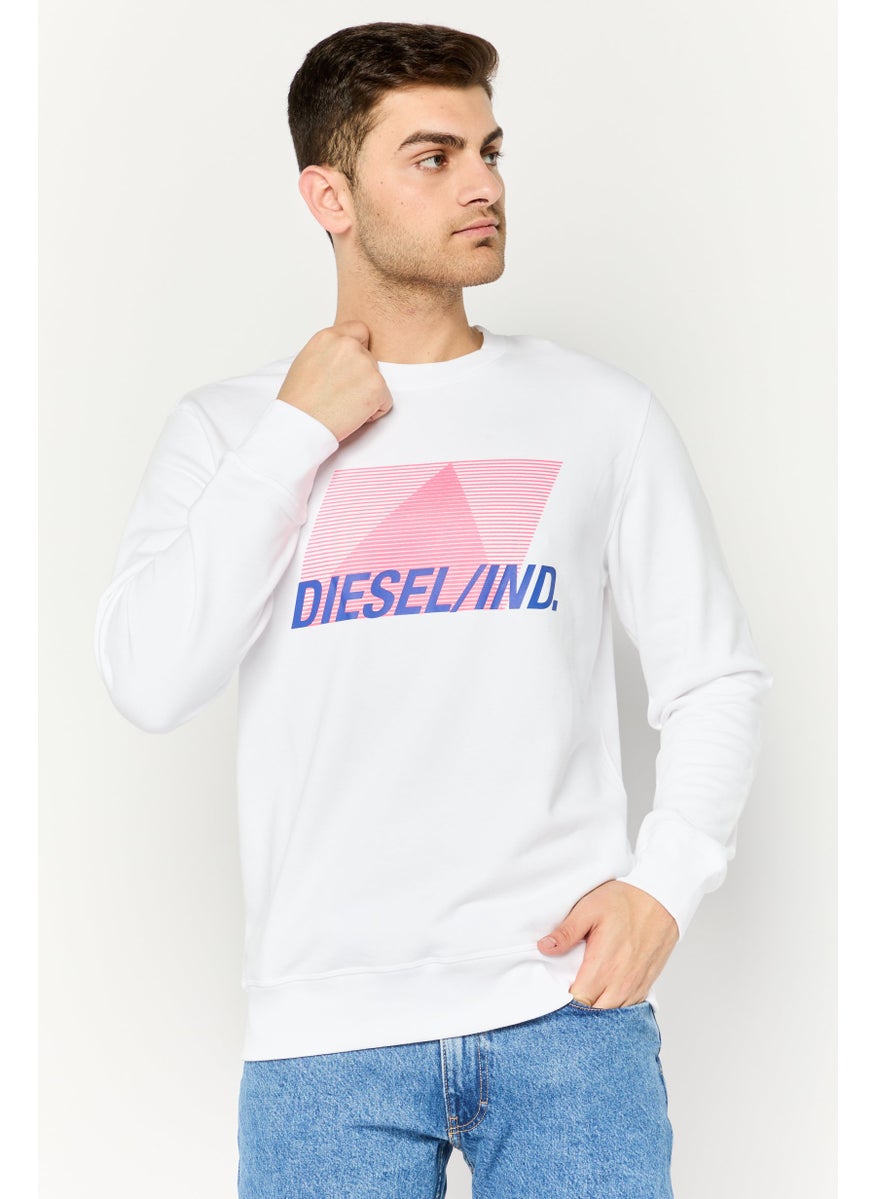Men Crew Neck Graphic Print Long Sleeves Sweatshirt, White Combo
