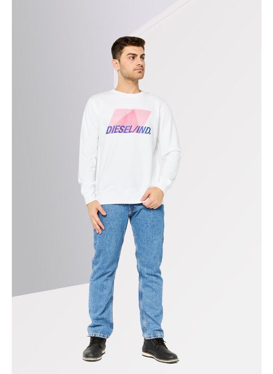 Men Crew Neck Graphic Print Long Sleeves Sweatshirt, White Combo