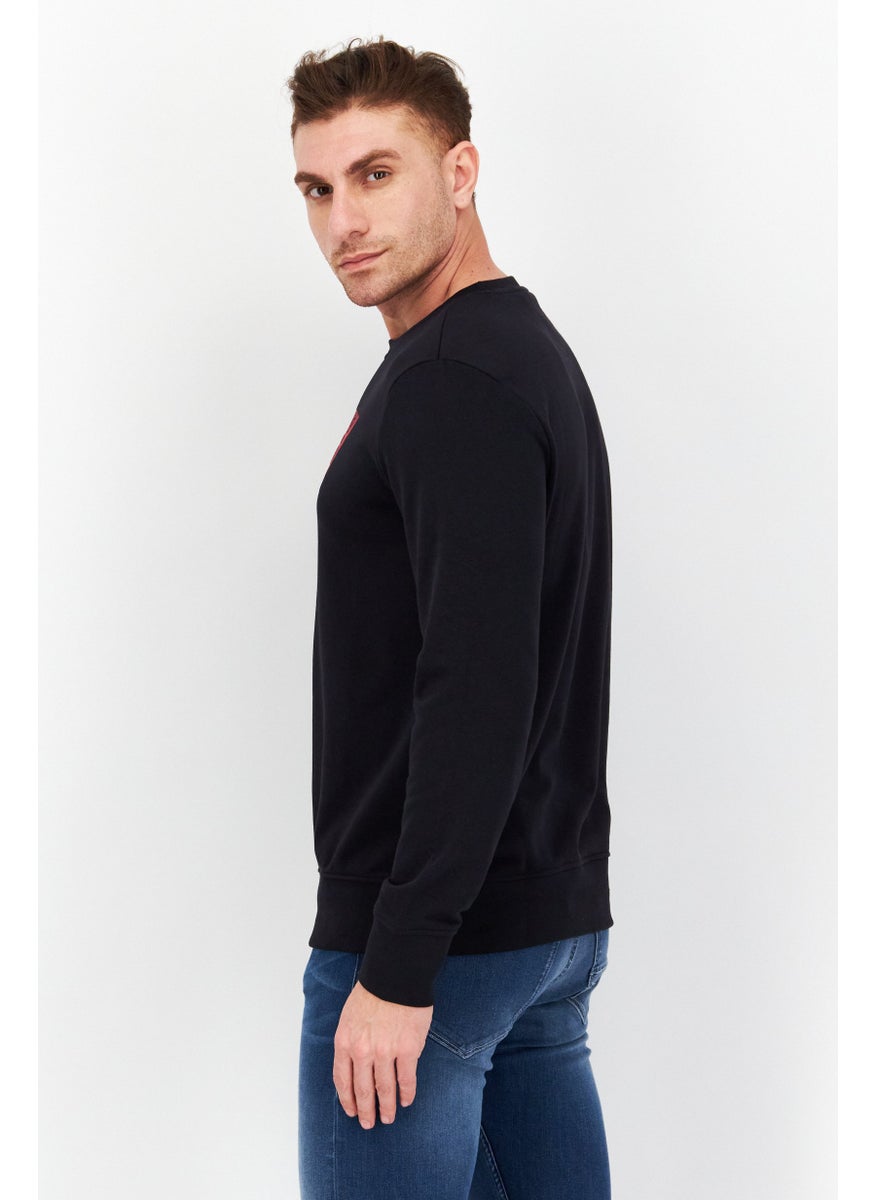Men Crew Neck Long Sleeve Brand Logo Sweatshirt, Black