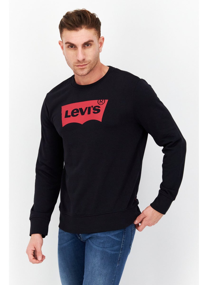 Men Crew Neck Long Sleeve Brand Logo Sweatshirt, Black