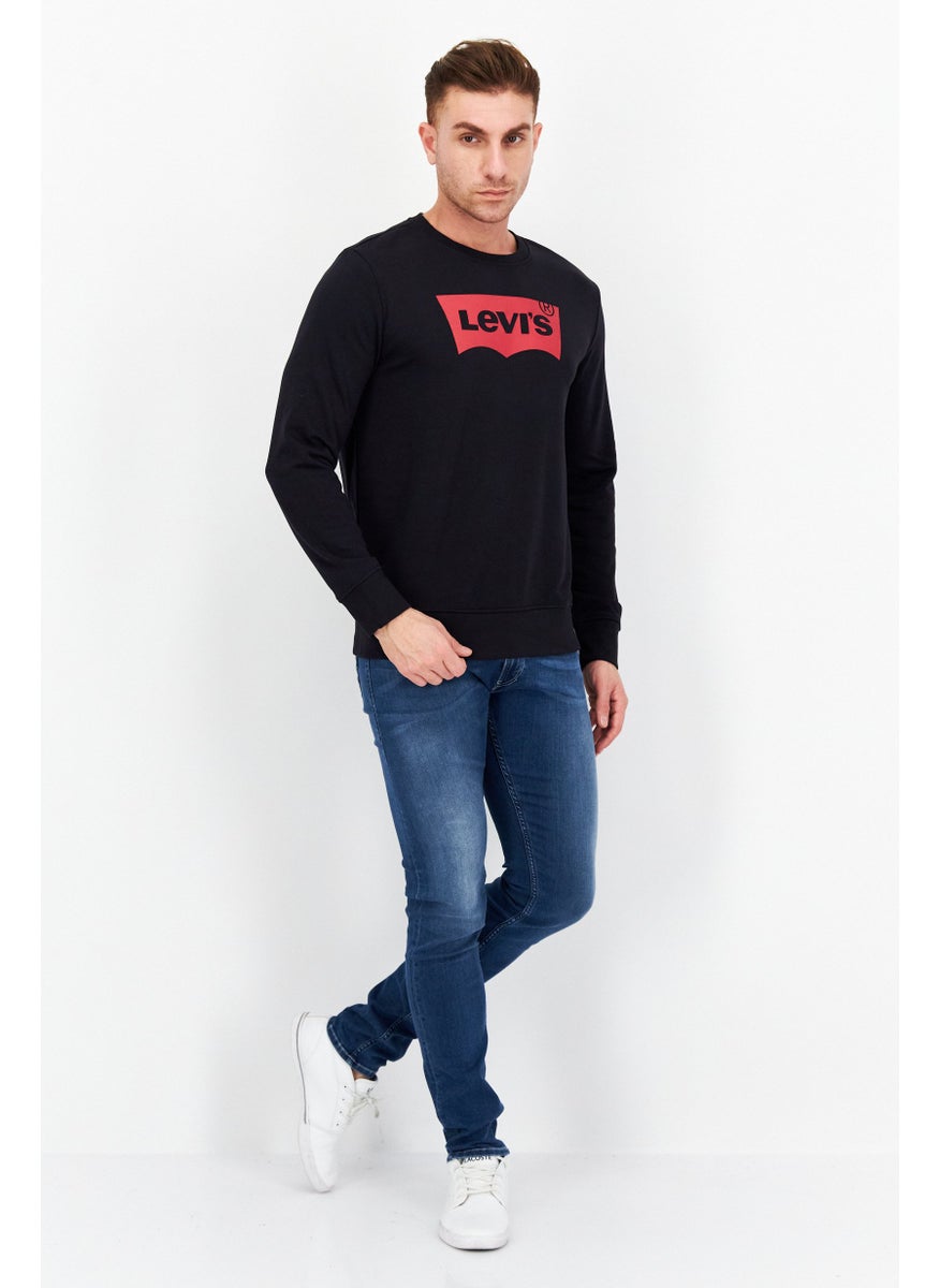 Men Crew Neck Long Sleeve Brand Logo Sweatshirt, Black