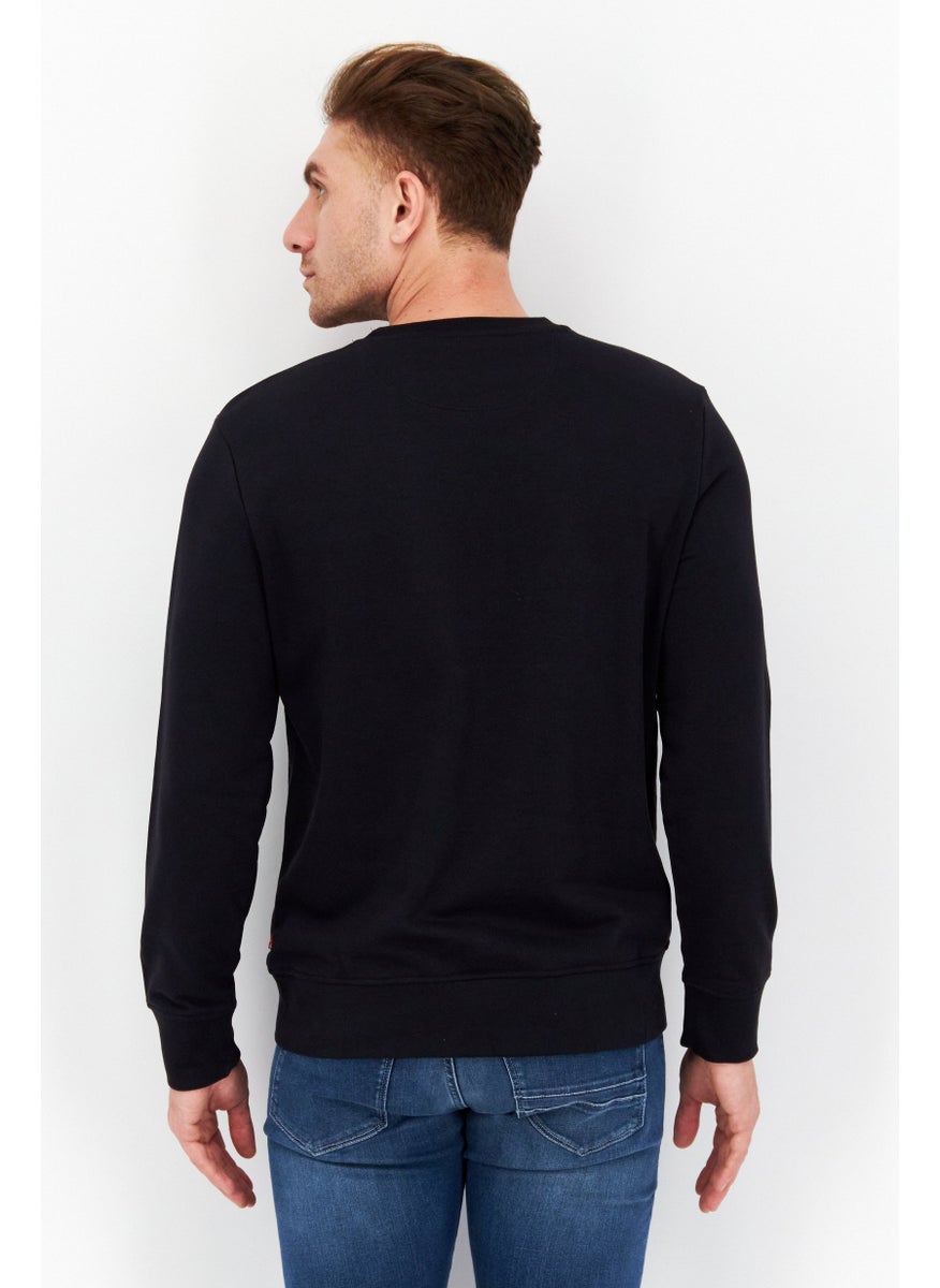 Men Crew Neck Long Sleeve Brand Logo Sweatshirt, Black