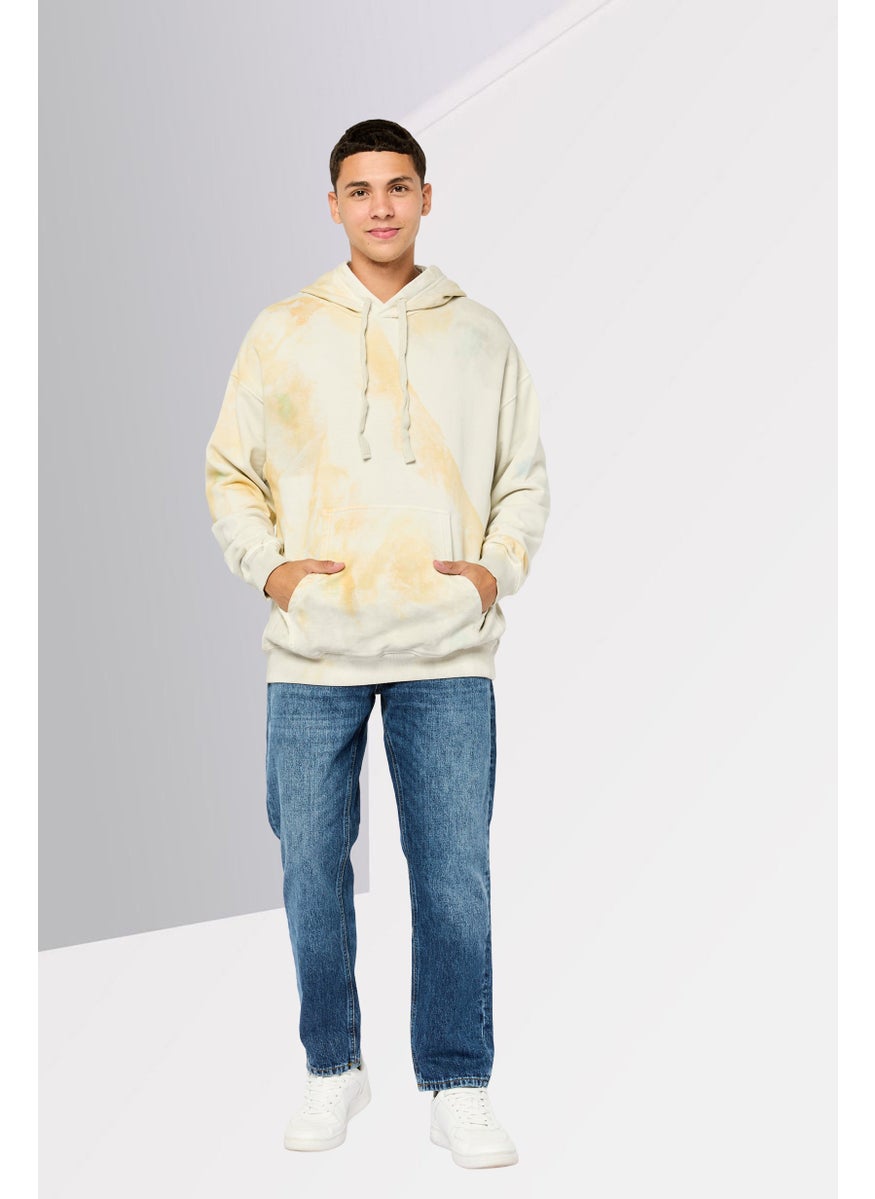 Men Hooded Tie Dye Sweatshirts, Light Grey