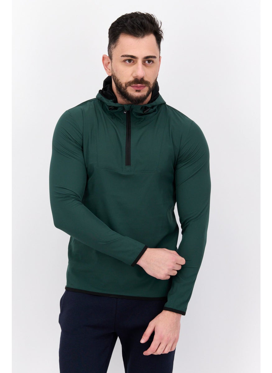Men Sportswear Fit Long Sleeve Training Half Zipper Sweatshirts, Deep Green