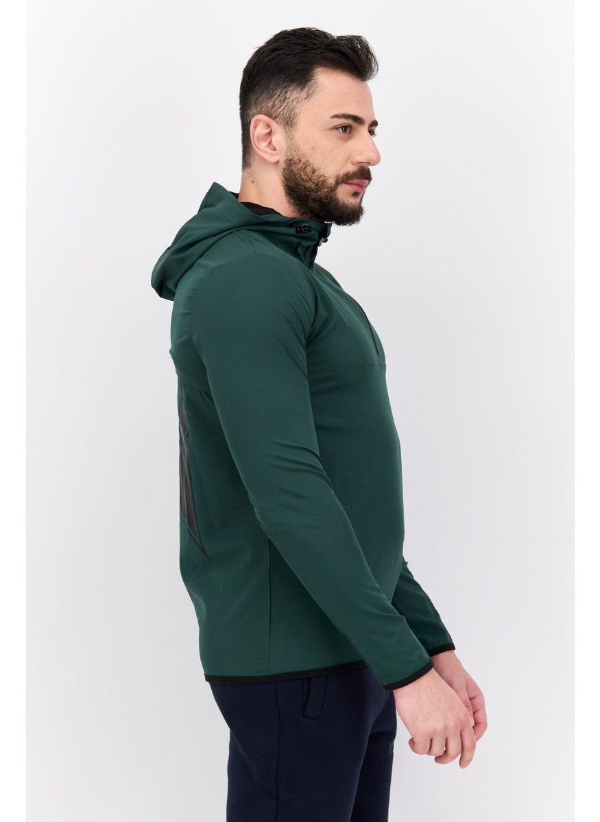Men Sportswear Fit Long Sleeve Training Half Zipper Sweatshirts, Deep Green