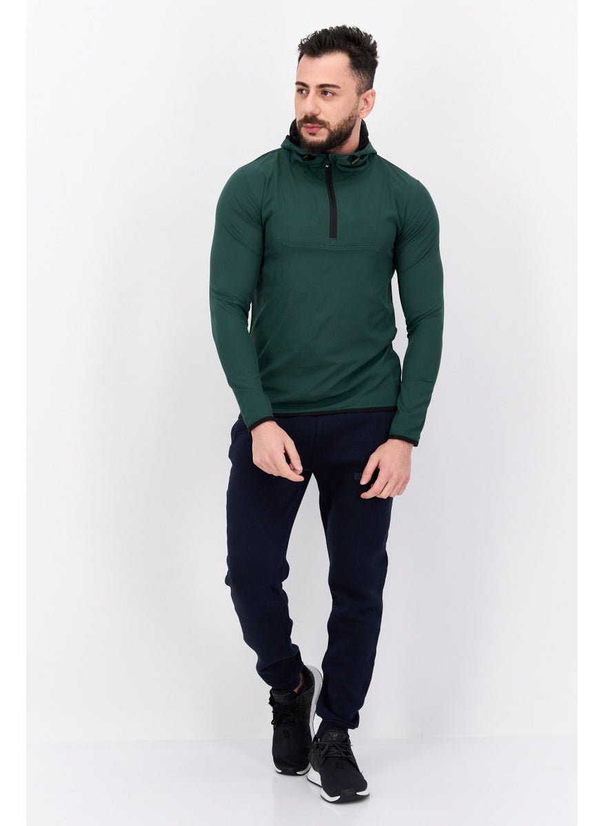 Men Sportswear Fit Long Sleeve Training Half Zipper Sweatshirts, Deep Green