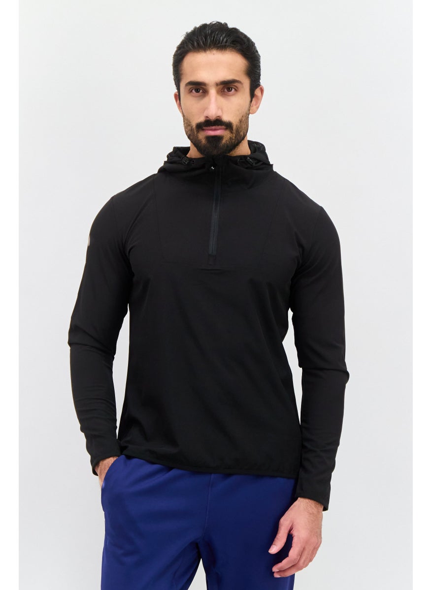Men Brand Logo Long Sleeves Hoodies, Black