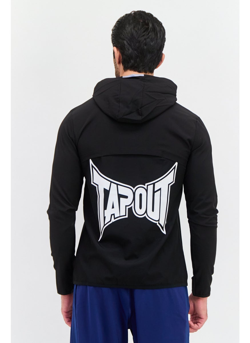 Men Brand Logo Long Sleeves Hoodies, Black