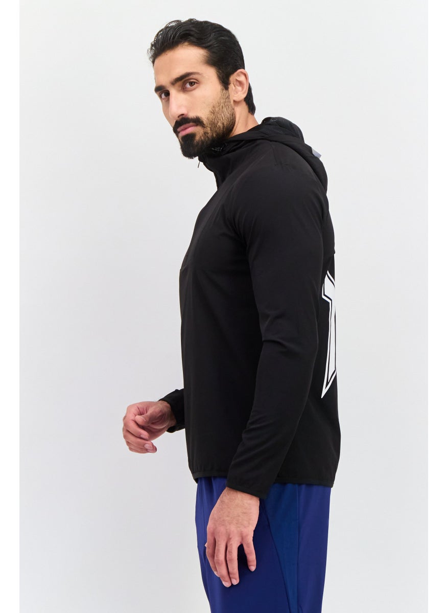 Men Brand Logo Long Sleeves Hoodies, Black
