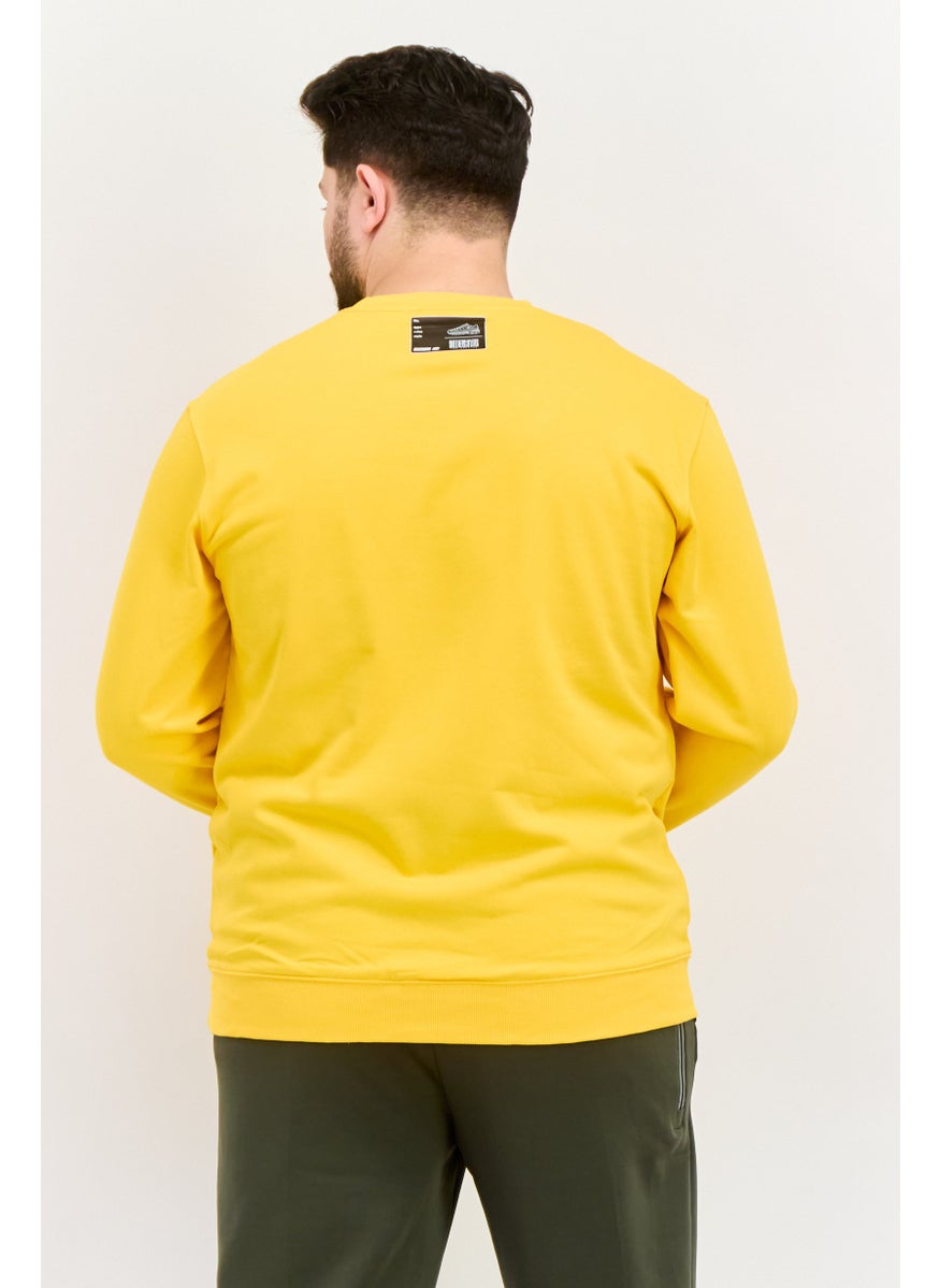 Men Sportswear Fit Long Sleeve Outdoor Sweatshirts, Golden Yellow