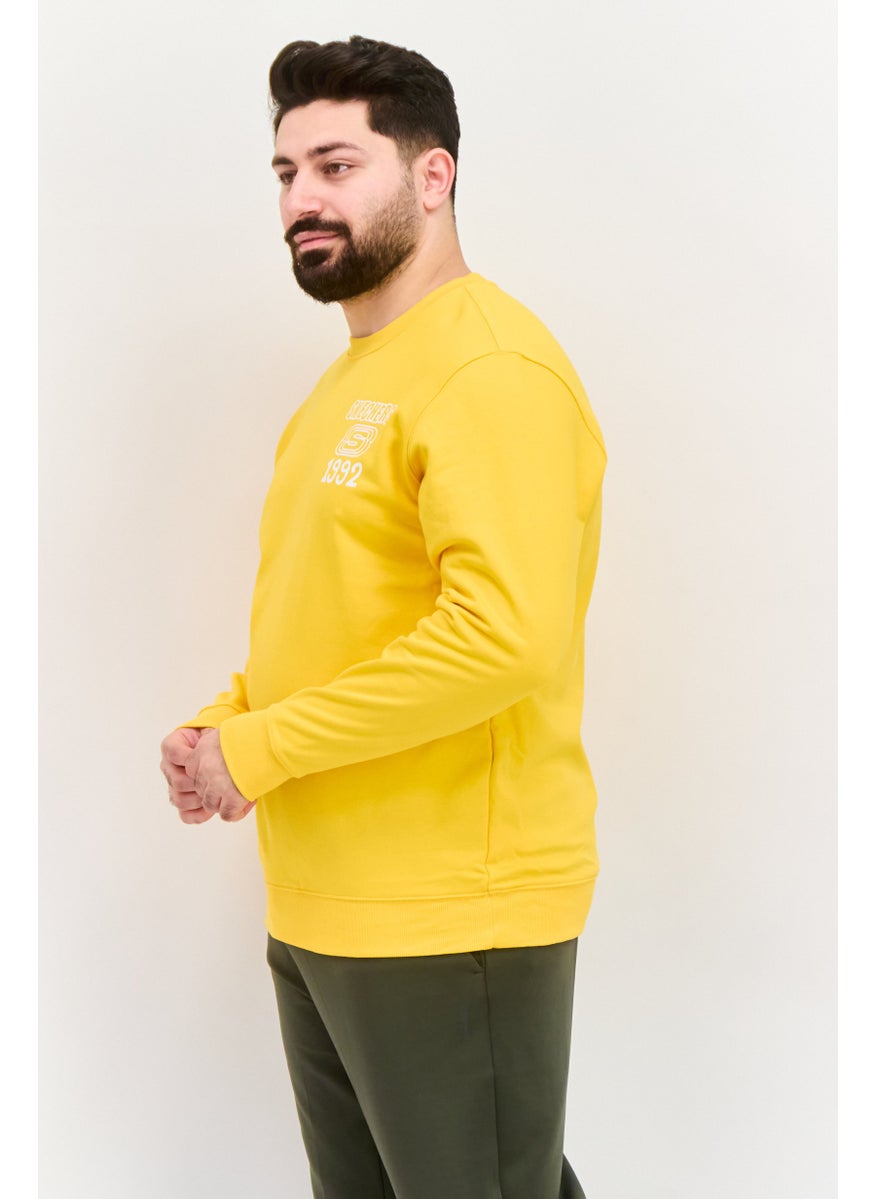 Men Sportswear Fit Long Sleeve Outdoor Sweatshirts, Golden Yellow