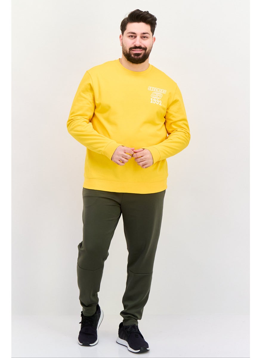 Men Sportswear Fit Long Sleeve Outdoor Sweatshirts, Golden Yellow