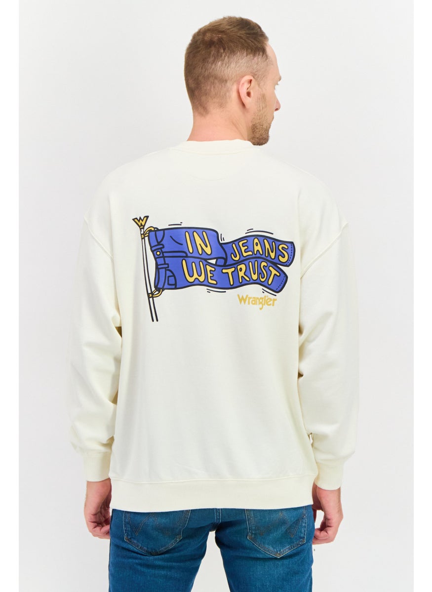 Men Crew Neck Long Sleeve Graphic Sweatshirt, Off White Combo