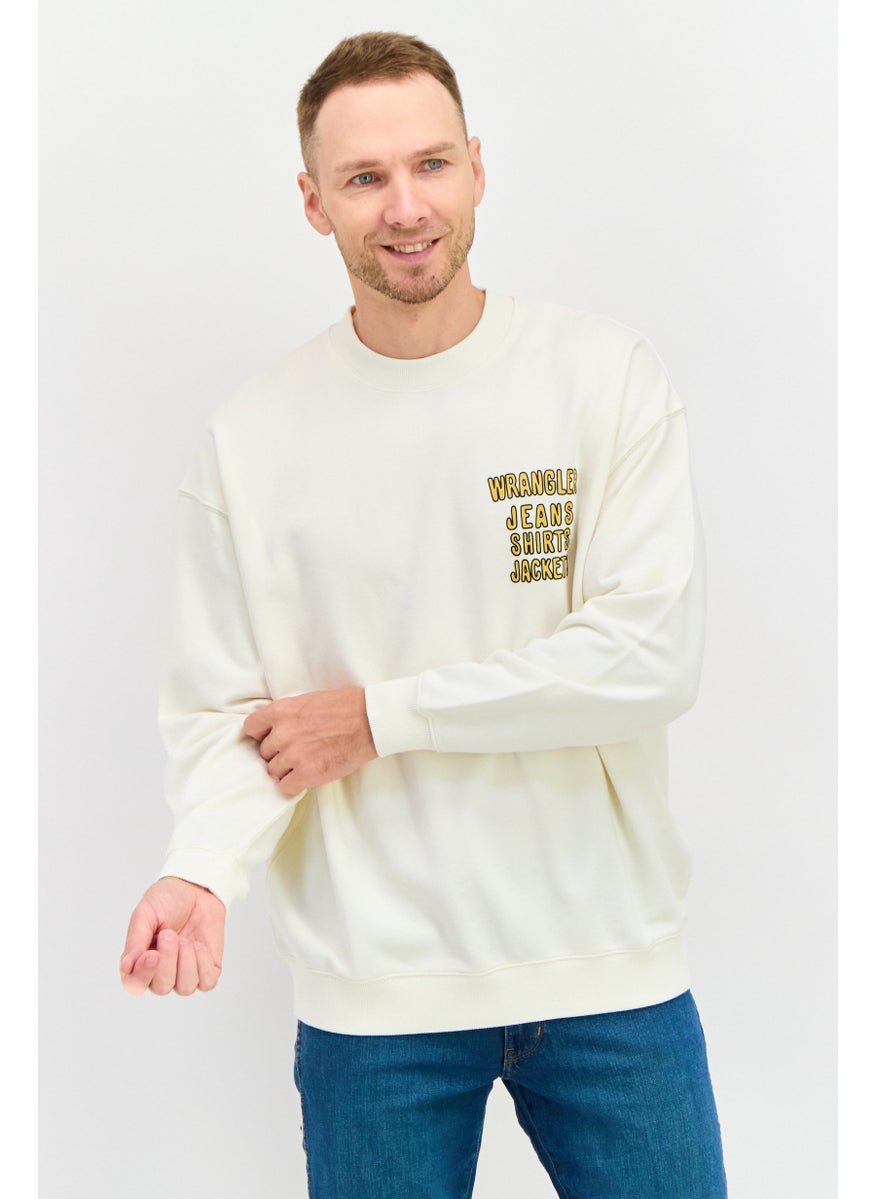 Men Crew Neck Long Sleeve Graphic Sweatshirt, Off White Combo