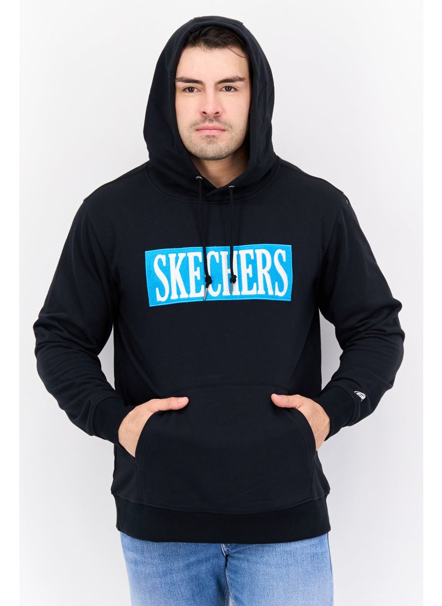 Men Sportswear Fit Long Sleeves Outdoor Hooded Sweatshirt, Black