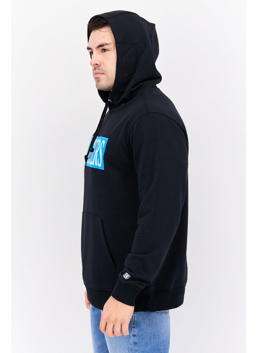 Men Sportswear Fit Long Sleeves Outdoor Hooded Sweatshirt, Black