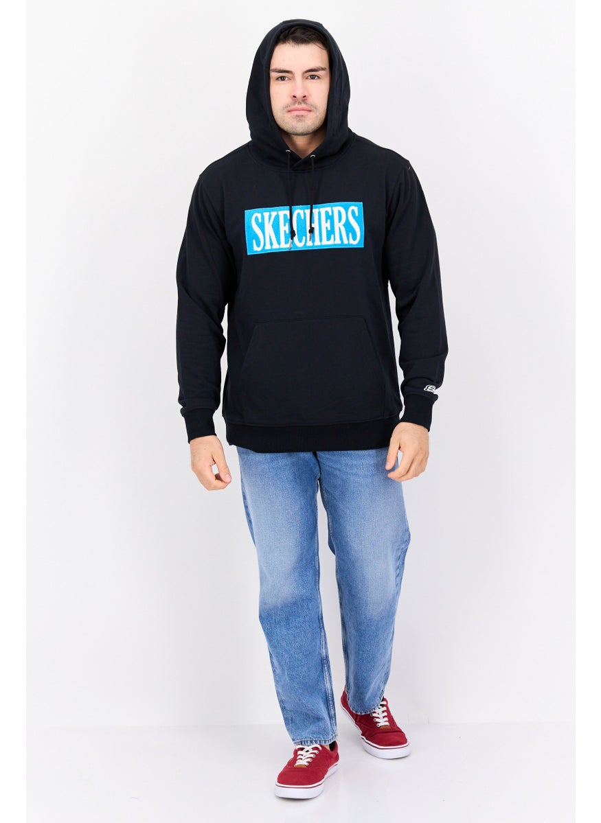 Men Sportswear Fit Long Sleeves Outdoor Hooded Sweatshirt, Black