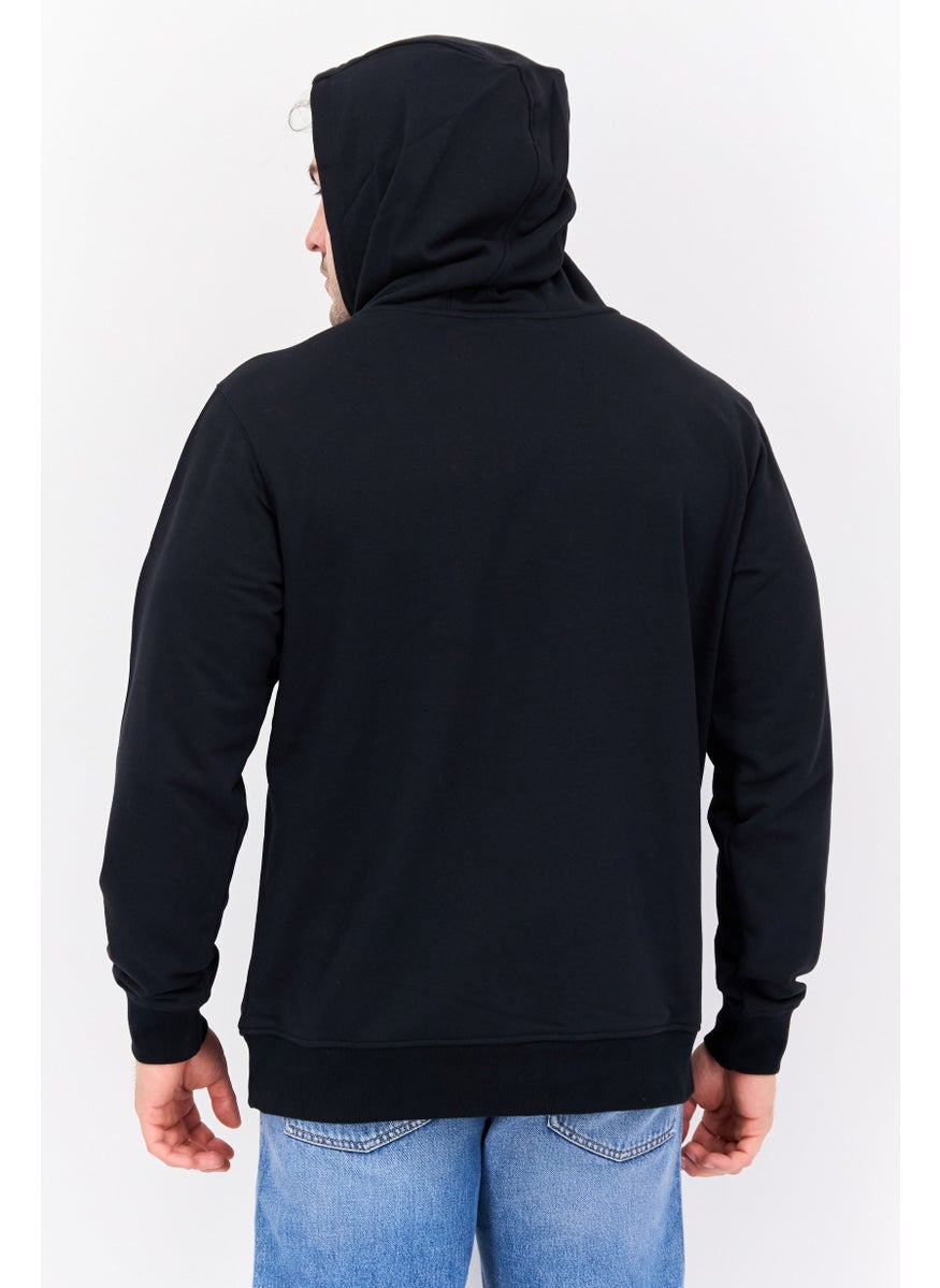 Men Sportswear Fit Long Sleeves Outdoor Hooded Sweatshirt, Black