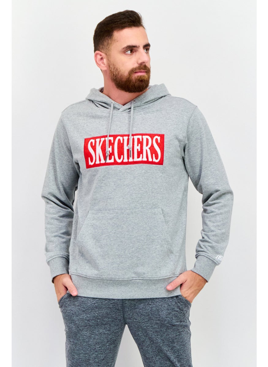 Men Sportswear Fit Embroidered Logo Outdoor Hooded Sweatshirt, Grey