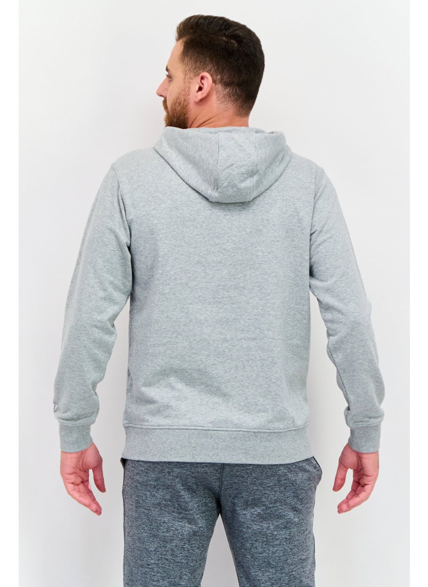 Men Sportswear Fit Embroidered Logo Outdoor Hooded Sweatshirt, Grey