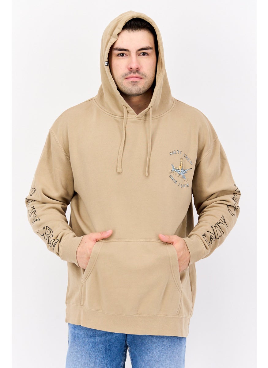 Men Hood With Drawstring Long Sleeve Brand Logo Sweatshirts, Dark Beige Combo