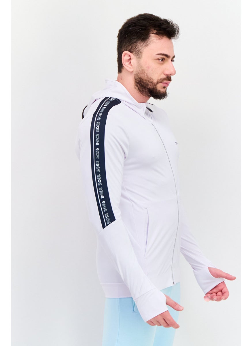 Men Hooded Brand Logo Sweatshirt, White