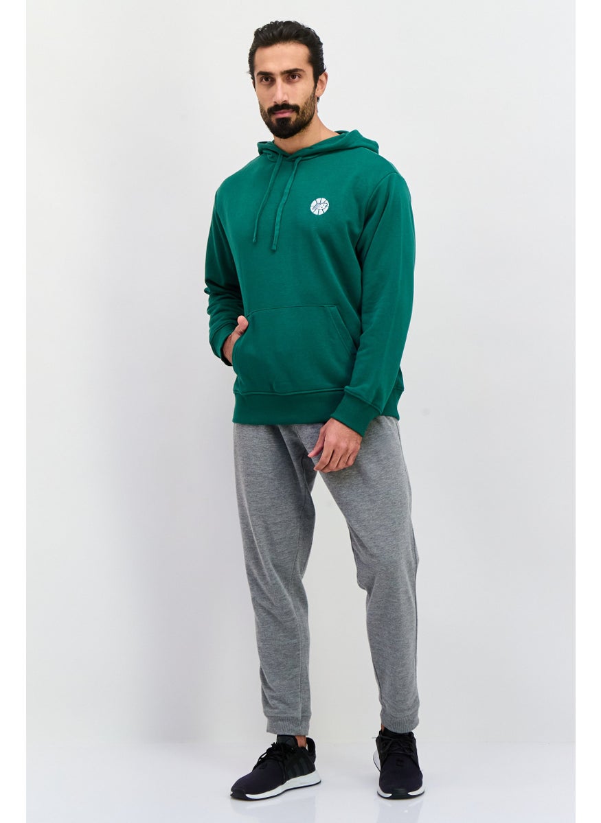 Men Relaxed Fit Long Sleeve Outdoor Hooded Sweatshirt, Green