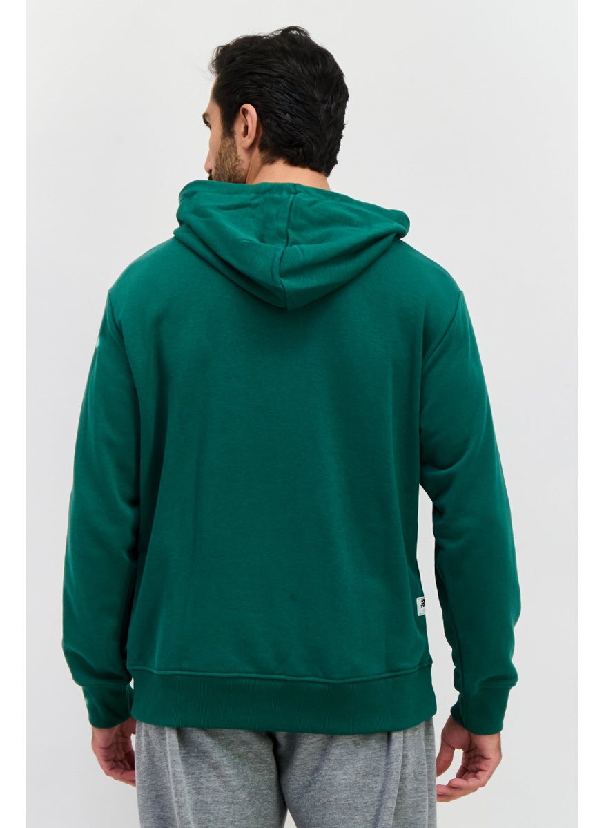 Men Relaxed Fit Long Sleeve Outdoor Hooded Sweatshirt, Green
