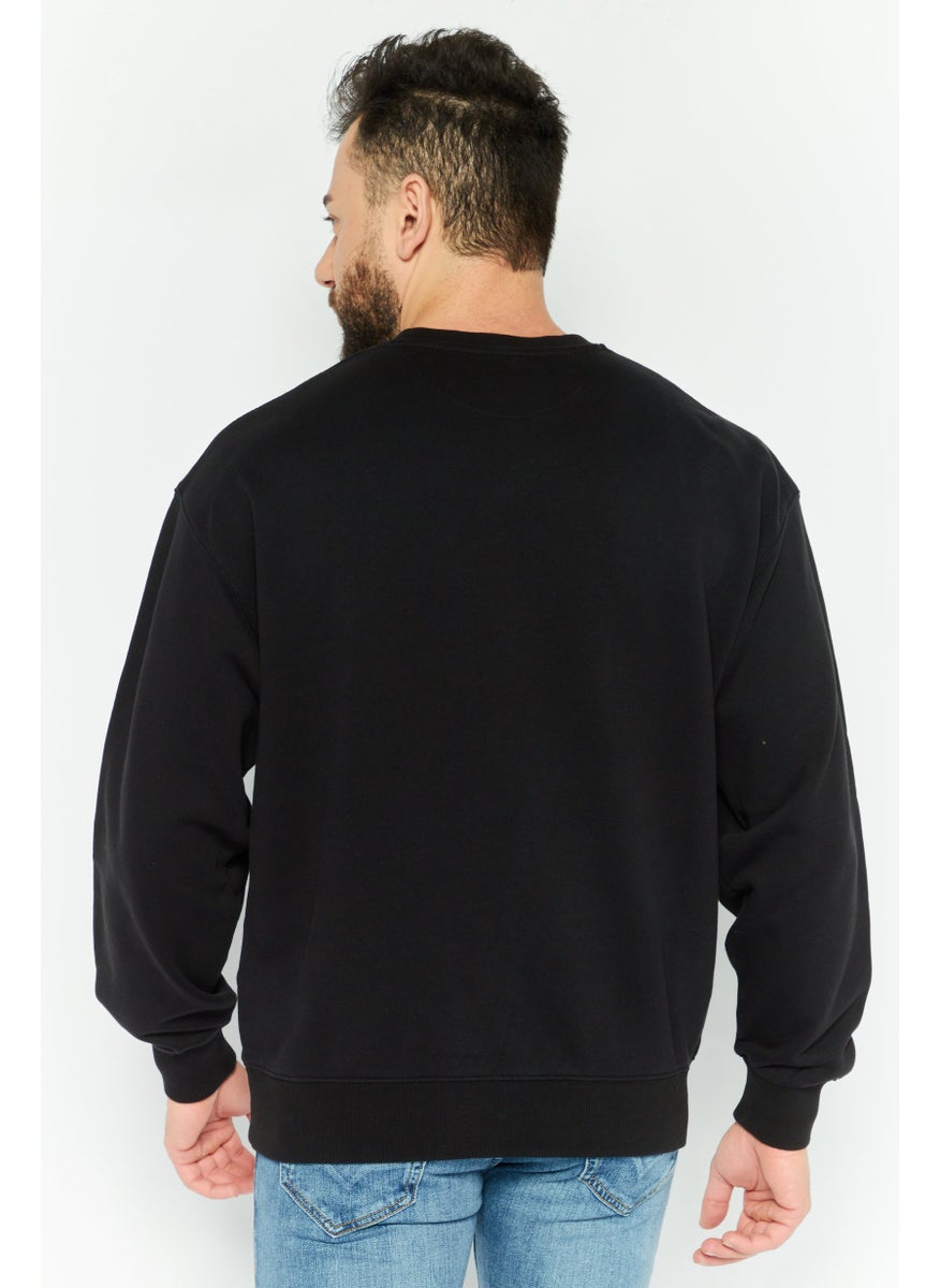 Men Crew Neck Graphic Print Long Sleeves Sweatshirt, Black