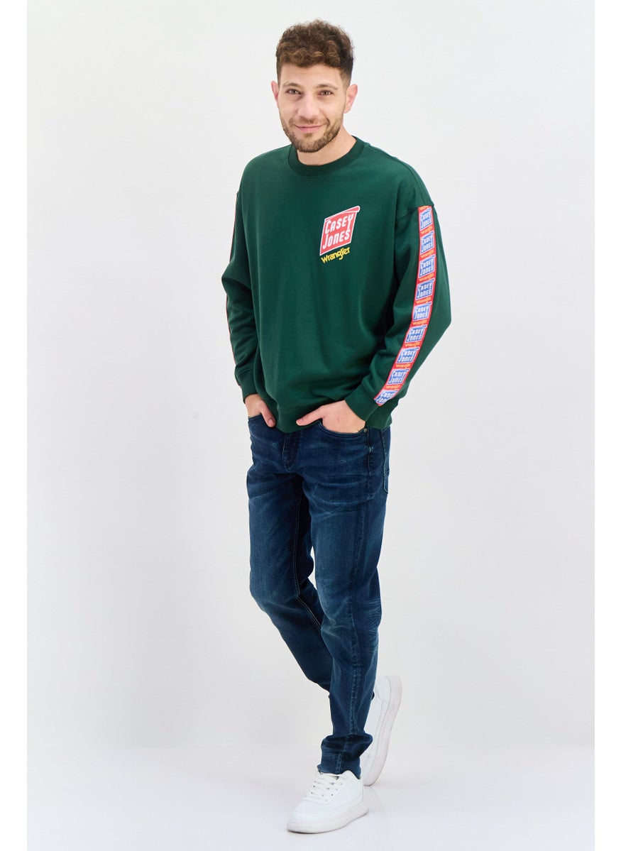 Men Crew Neck Long Sleeve Graphic Print Sweatshirt, Green