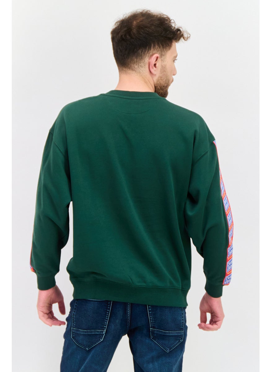 Men Crew Neck Long Sleeve Graphic Print Sweatshirt, Green