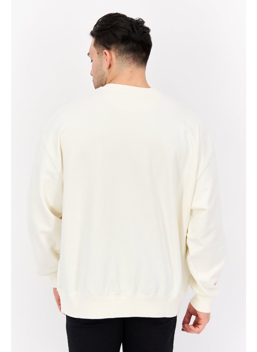 Men Crew Neck Long Sleeve Graphic Sweatshirt, Off White Combo