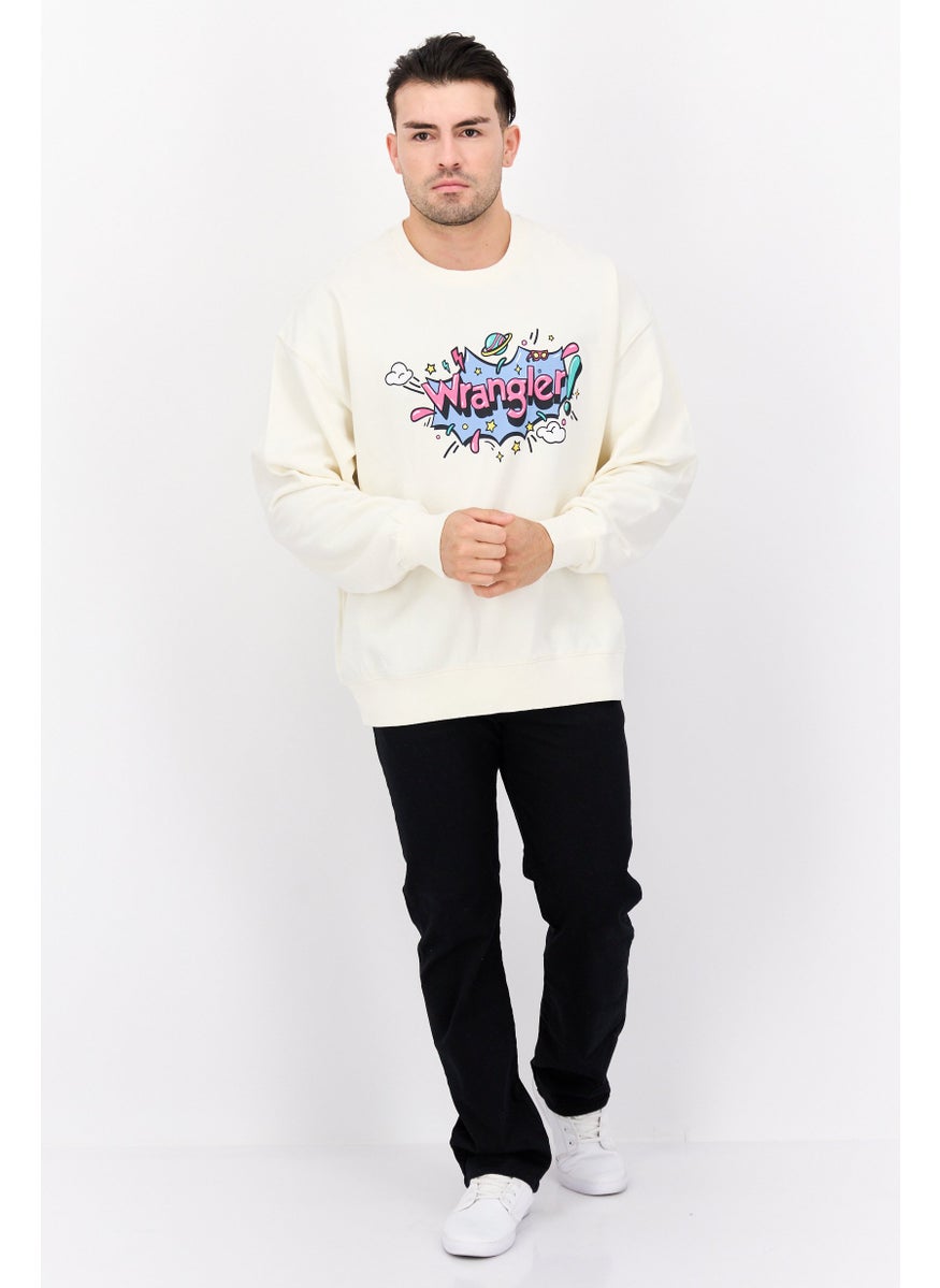 Men Crew Neck Long Sleeve Graphic Sweatshirt, Off White Combo