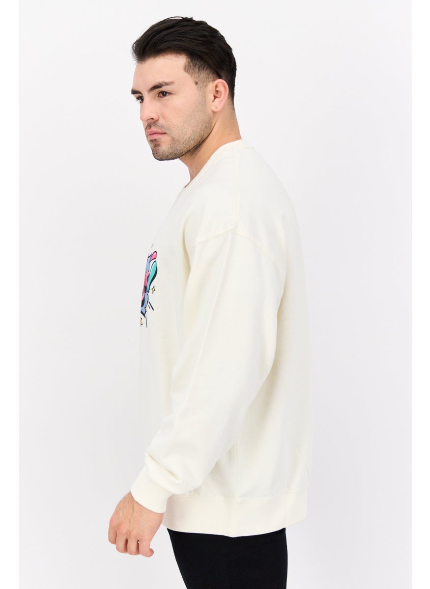 Men Crew Neck Long Sleeve Graphic Sweatshirt, Off White Combo