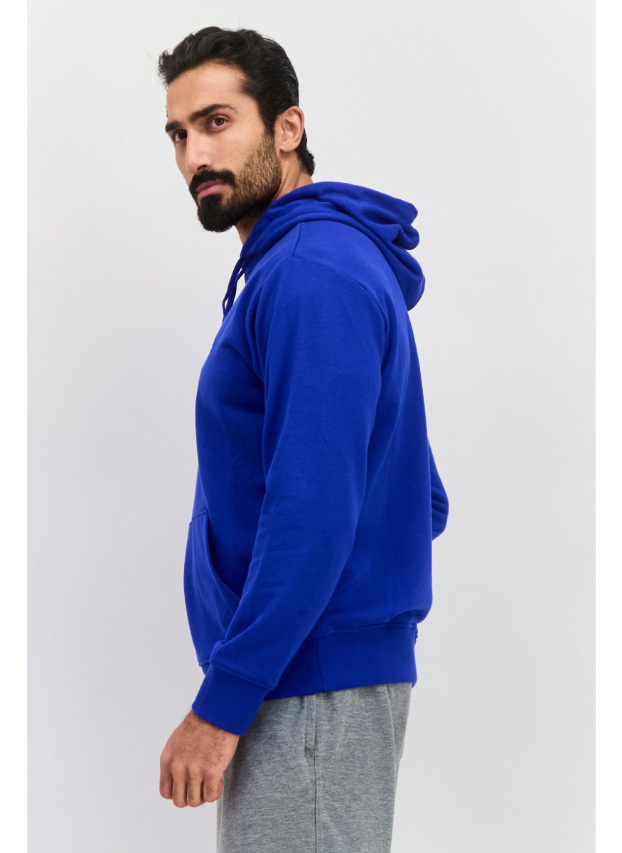 Men Relaxed Fit Long Sleeve Outdoor Hooded Sweatshirt, Blue