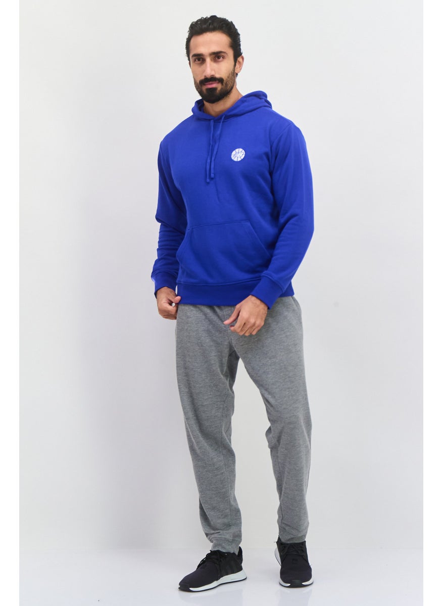 Men Relaxed Fit Long Sleeve Outdoor Hooded Sweatshirt, Blue
