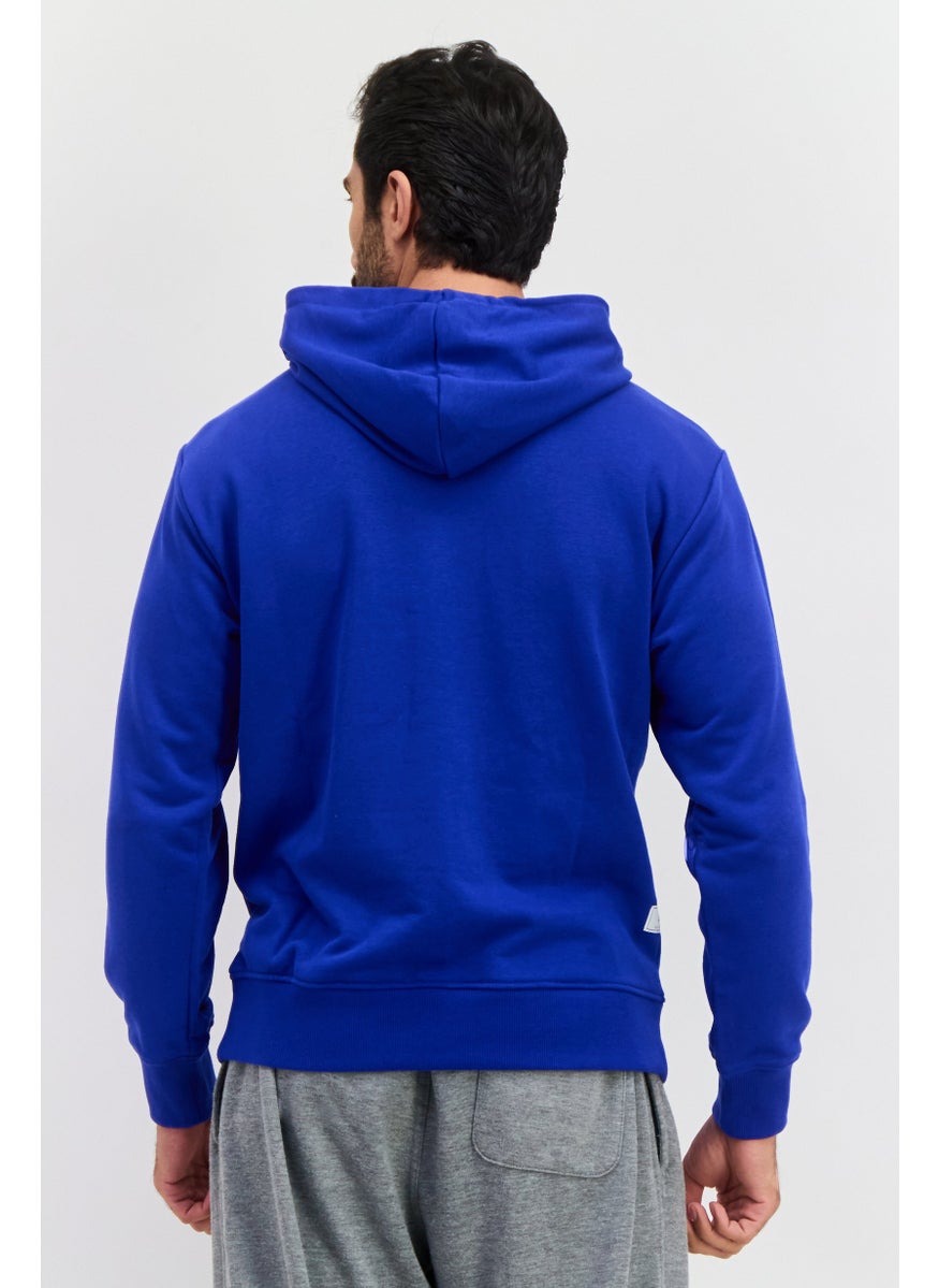 Men Relaxed Fit Long Sleeve Outdoor Hooded Sweatshirt, Blue