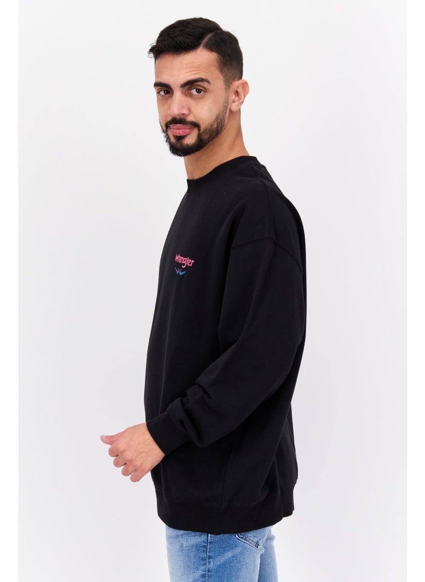Men Crew Neck Graphic Print Long Sleeves Sweatshirt, Black