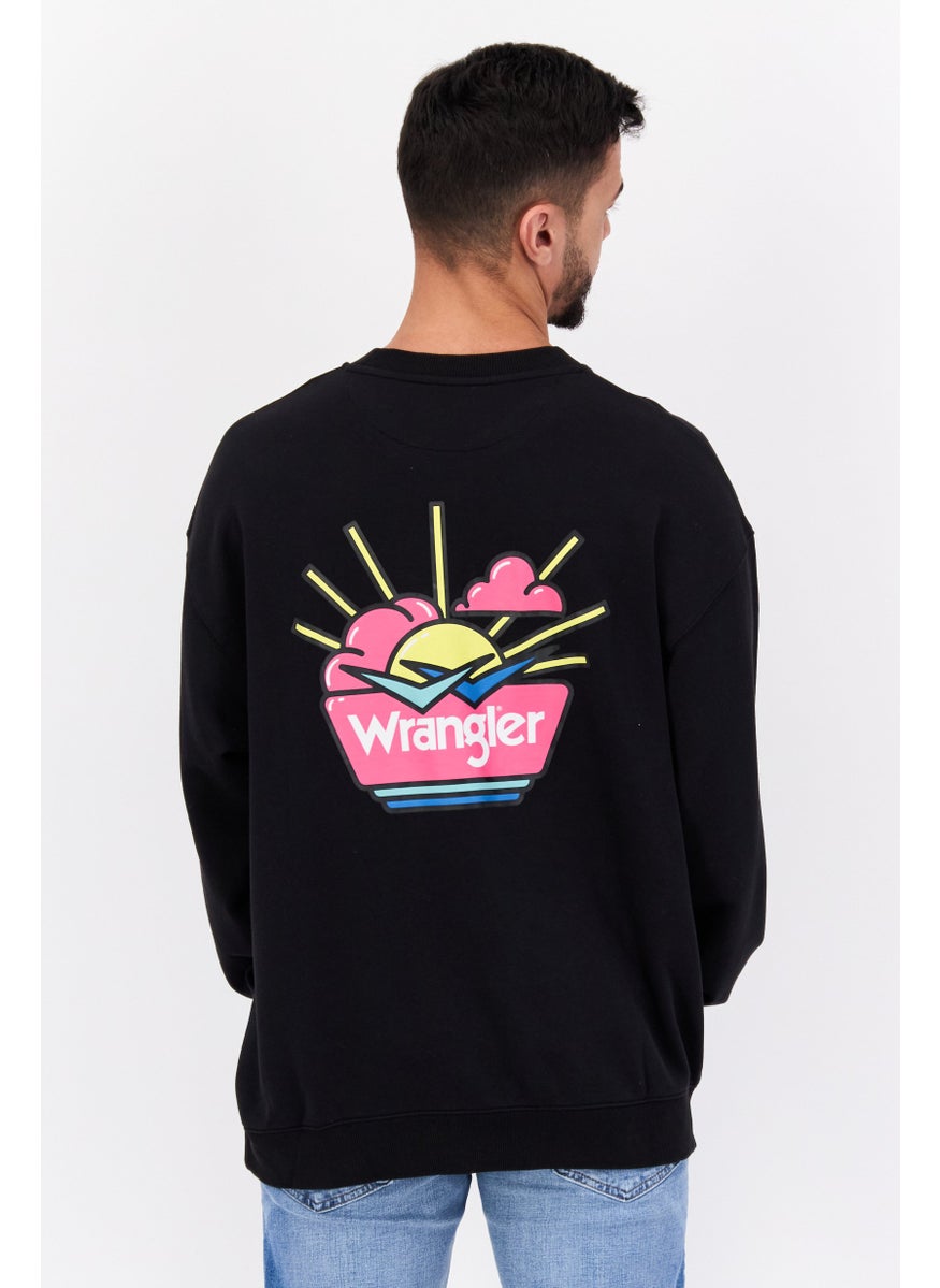 Men Crew Neck Graphic Print Long Sleeves Sweatshirt, Black