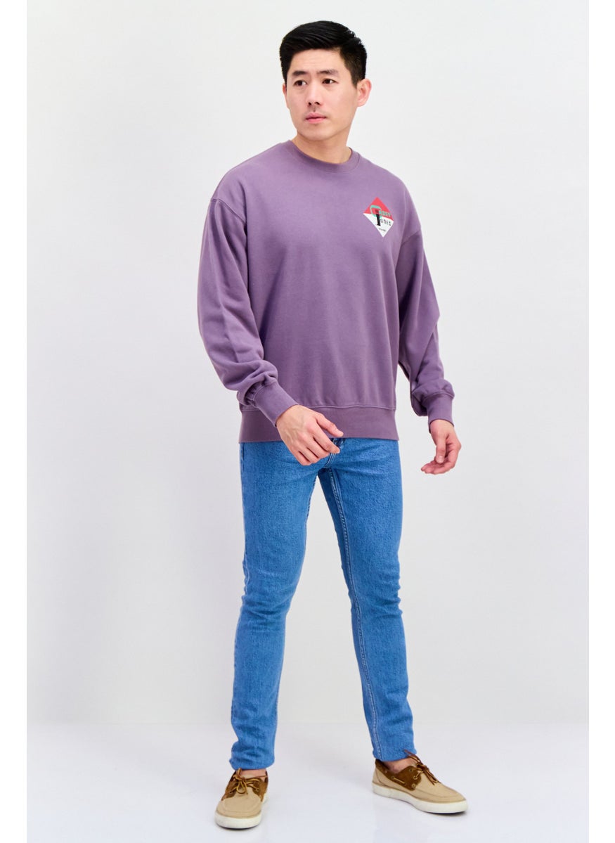 Men Crew Neck Long Sleeve Graphic Sweatshirt, Purple