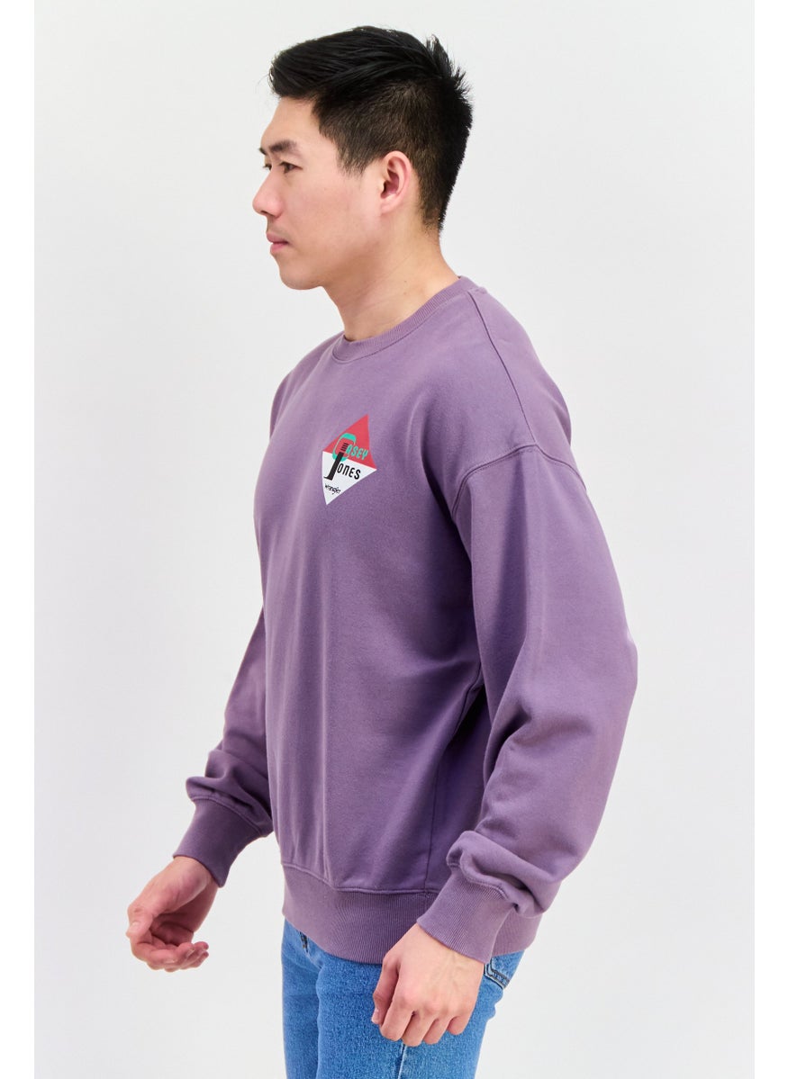 Men Crew Neck Long Sleeve Graphic Sweatshirt, Purple